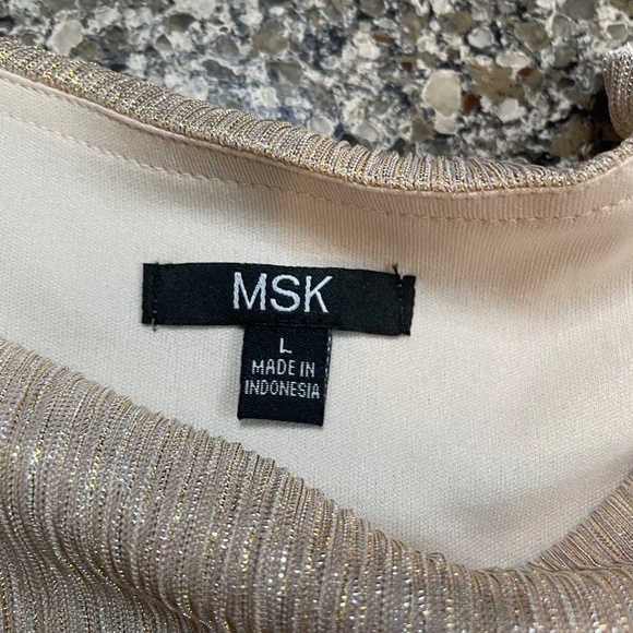 MSK Gold and Rhinestone Slit Bat Wing Sleeve Sparkle Blouse Size Large - Picture 10 of 13